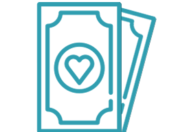 Icon of dollar bill with a heart on it